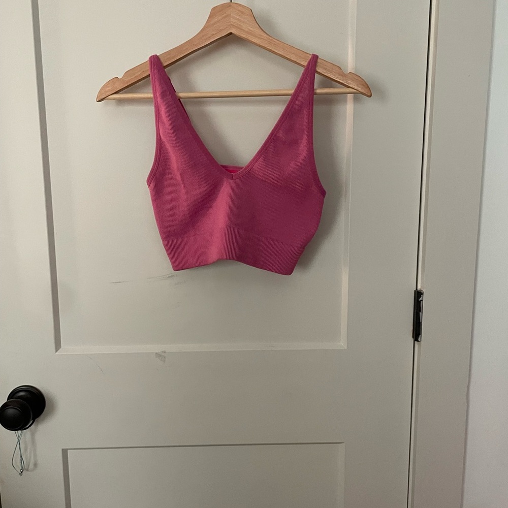 Garage Fuchsia Ribbed V-Neck Top